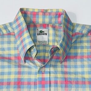 Lacoste Men's Pastel Check Button-Down Shirt - Yellow Blue Pink Easter Spring 42